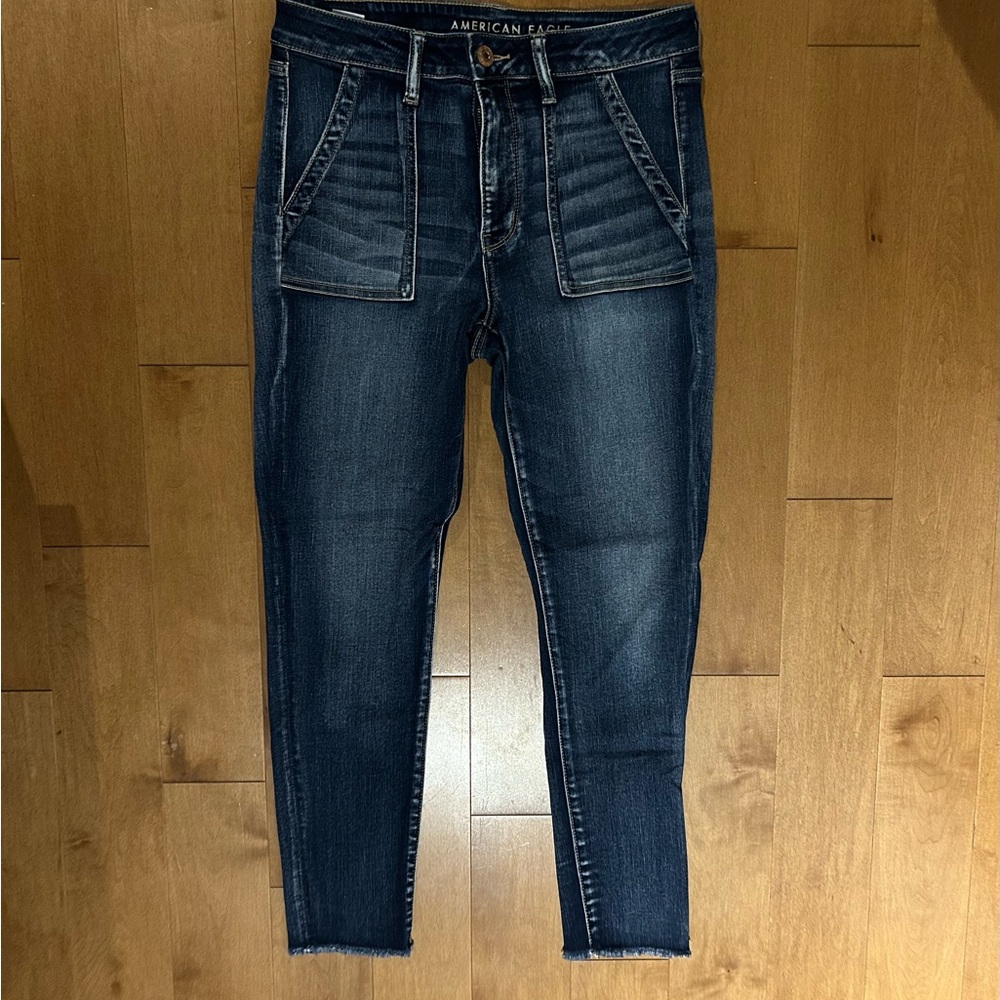 American Eagle Outfitters High Rise Blue Ankle Cropped Jeans